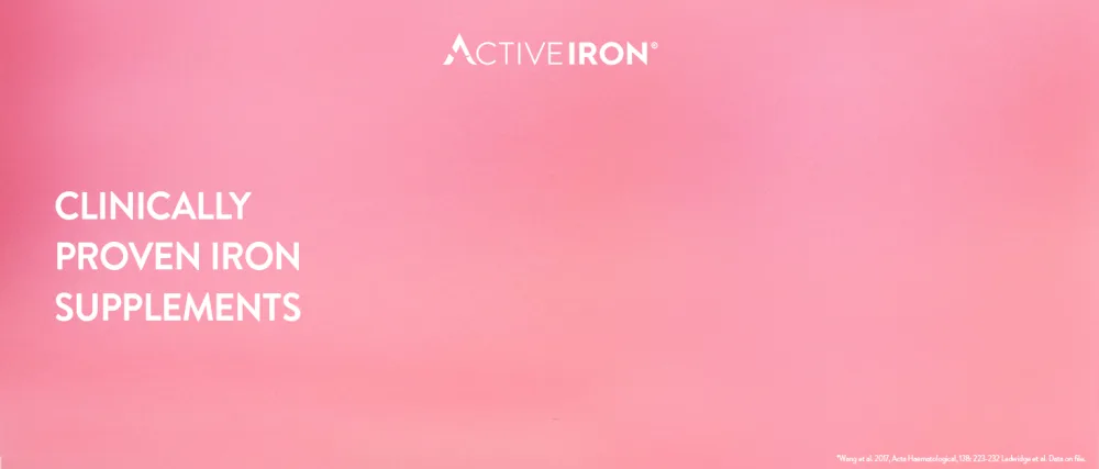 Active Iron Pregnancy Plus | 25mg Iron | Omega-3 | Multivitamin with Active Folic | 30 Day Supply - pink; background