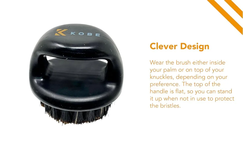 Kobe Knuckle/Finger Beard Brush - 100% Natural Boar Bristle Brush - Dark Brown Beard Brush for Men - Ergonomic Ring Design - finger beard brush