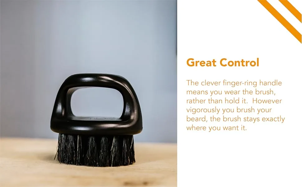 Kobe Knuckle/Finger Beard Brush - 100% Natural Boar Bristle Brush - Dark Brown Beard Brush for Men - Ergonomic Ring Design - finger beard brush