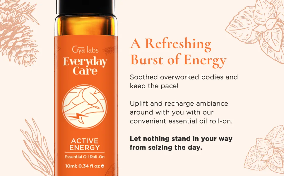 Gya Labs Active Energy Essential Oil Roll-On (10ml) - Sweet Refreshing Scent Active Energy (Roll On) 10.00 ml (Pack of 1) - product information 10