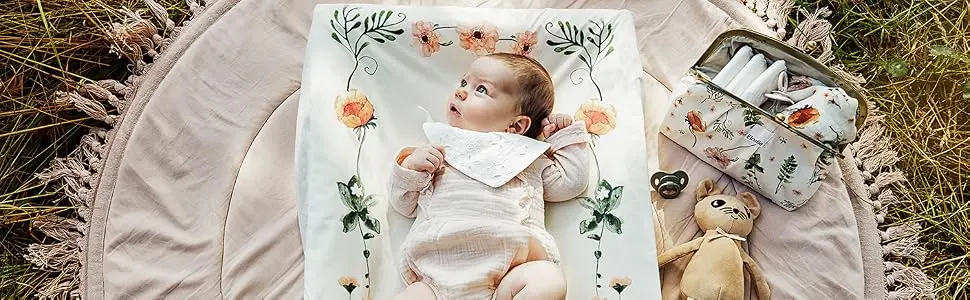 Elodie Details Universal Changing Pad Covers (2 Pieces) 100% Oeko-Tex Cotton 74 x 48 cm - Meadow Flower White/Beige - elodie Details Cover Changing Mat 48 x 74 cm Cotton Decorative Baby Room Changing Table Leaf Protection