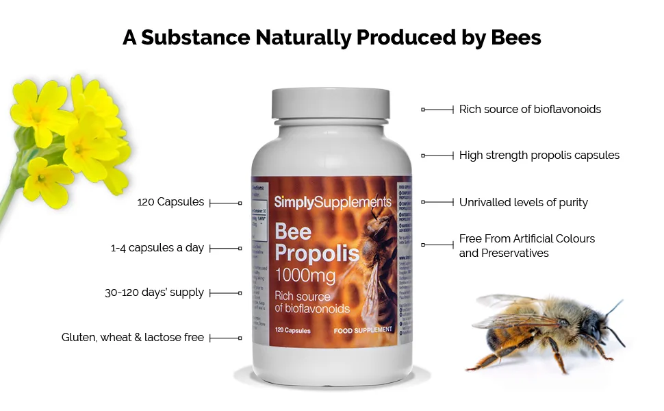 Bee Propolis 1000mg Capsules | 120 Capsules | Made in The UK - E1202
