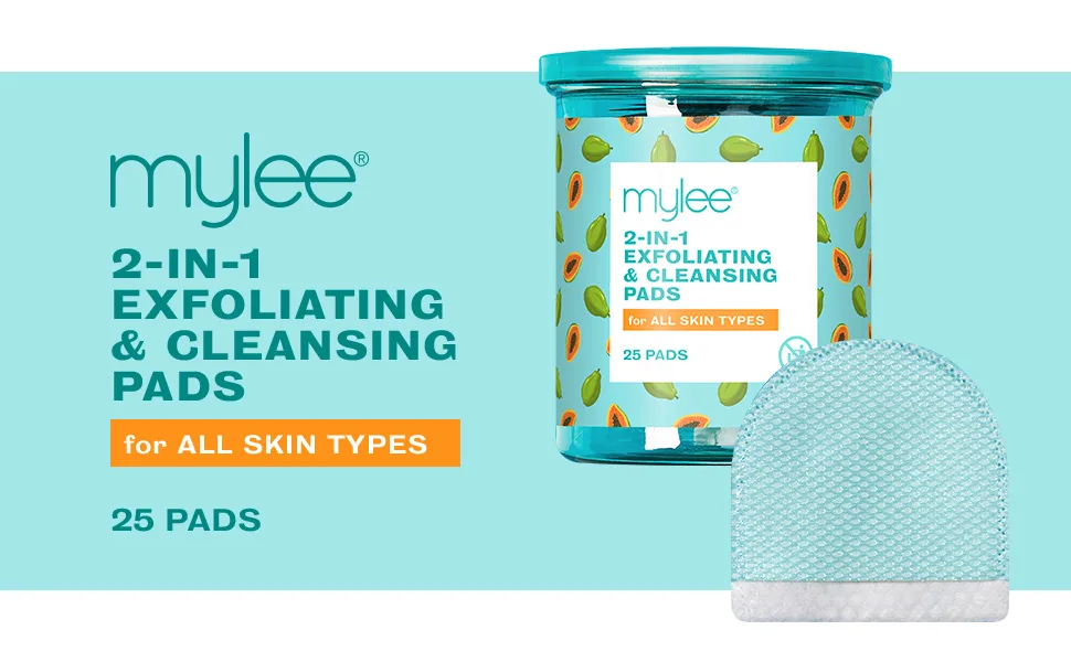 Mylee 2 in 1 Exfoliating & Cleansing Pads - Ideal for Travelling - Make-Up Pads - Vegan & Cruelty Free - 25 pads In Jar - exfoliating cleansing pads