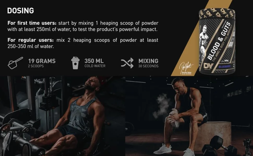 DY Nutrition - Blood and Guts Pre-Workout 380g (Strawberry) Strawberry 20 Servings (Pack of 1) - pre workout no xplode pre workout ehp abe stim warrior supplement caffeine