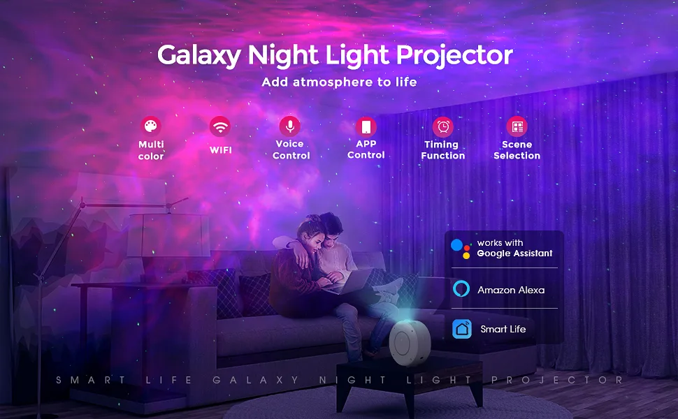 SUPPOU LED WiFi Galaxy Projector Smart Night Light Kids Adults 3D Star Projector Light with RGB Adjustment/Voice Control/WiFi/Timer Compatible Alexa Google Assistant for Room Decor (White) - product information 7