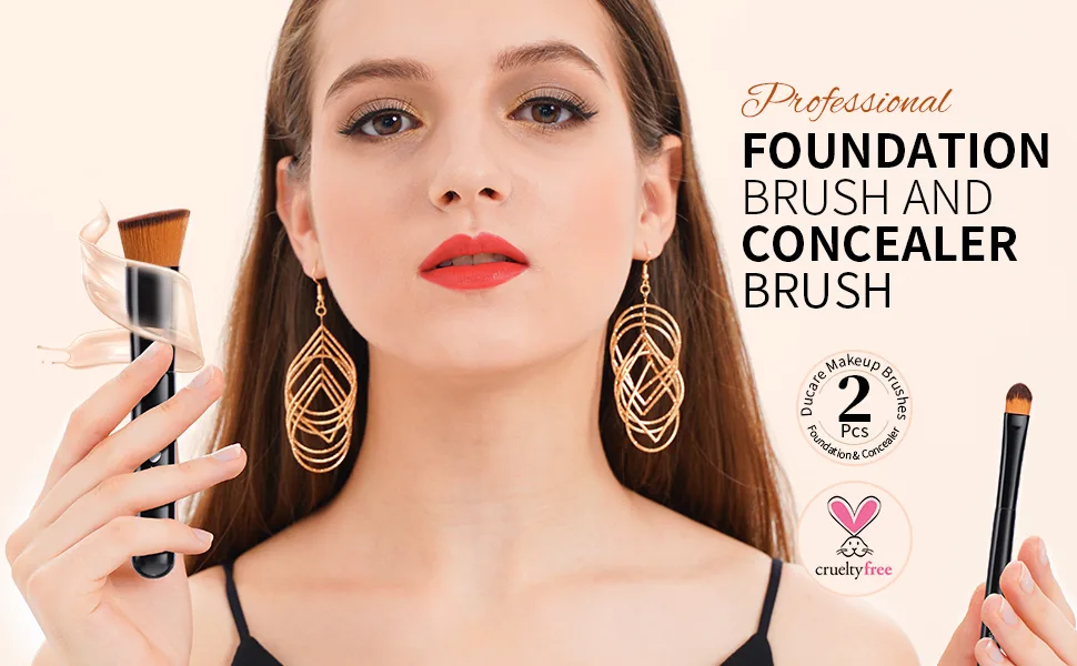 DUcare 2Pcs Foundation Brush and Concealer Brush Set Professional Flat Top Kabuki Brush for Face Synthetic Liquid Blending Mineral Powder Makeup Tools 2Pcs Black - product information 17