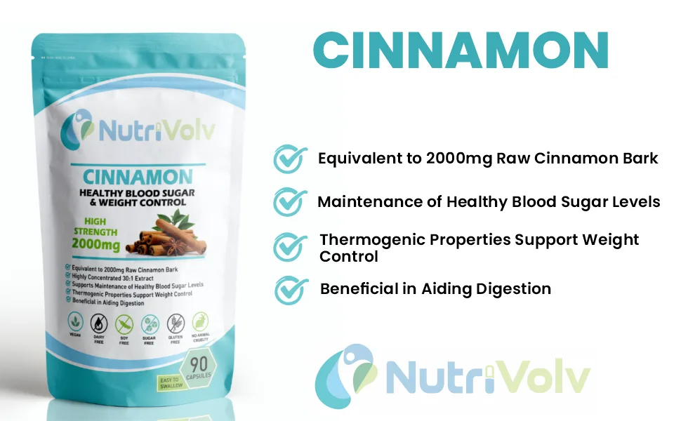 Cinnamon 2000mg Herbal Supplement Supports Healthy Blood Sugar Glucose Levels Metabolic Weight Control & Anti Inflammatory | 90 Capsules - Cinnamon
