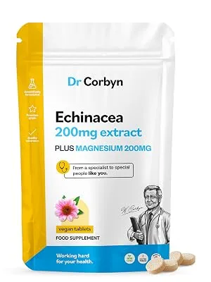 Dr Corbyn Echinacea 200mg + Magnesium 200mg - 360 Tablets | High Strength Echinacea and Magnesium Supplement | Vegan & UK Made 360 Count (Pack of 1) - dr corbyn echinacea