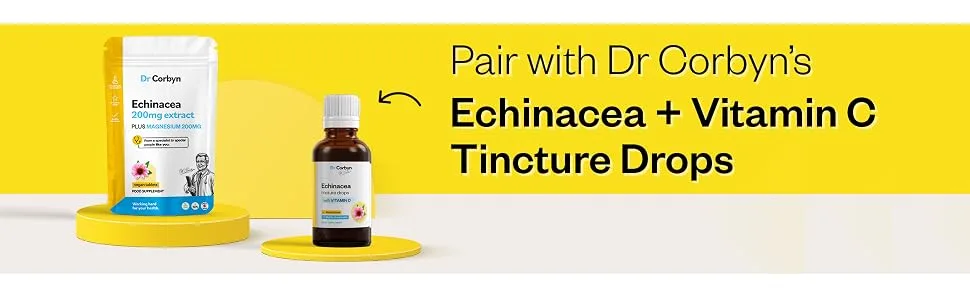 Dr Corbyn Echinacea 200mg + Magnesium 200mg - 360 Tablets | High Strength Echinacea and Magnesium Supplement | Vegan & UK Made 360 Count (Pack of 1) - dr corbyn echinacea tablets
