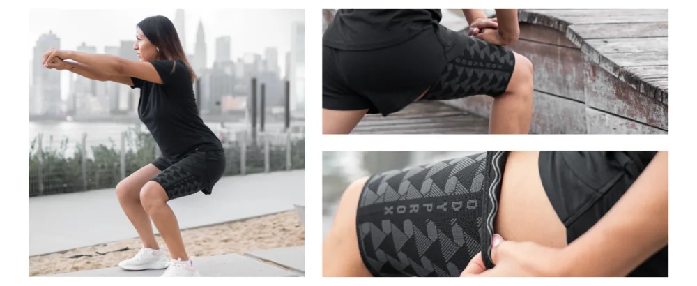 Bodyprox Thigh Compression Sleeve (1 Pair) Adjustable Hamstring Compression Sleeve for Men and Women (S) - Woman jogging on the boardwalk