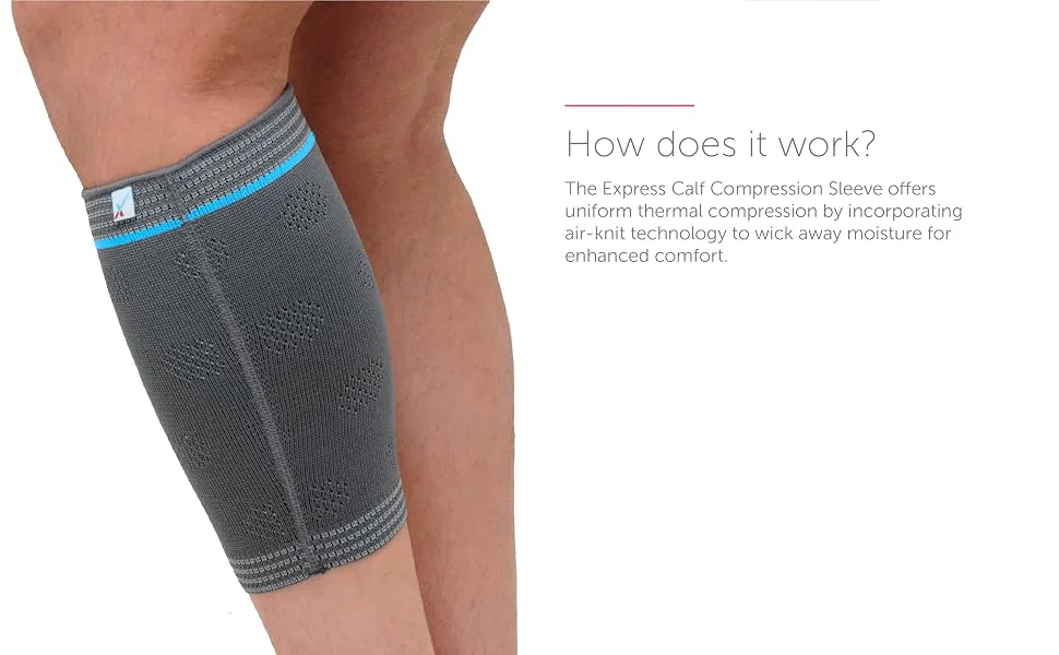 Express Orthopaedic - Medically Approved Woven Elastic Calf Compression Support Sleeve - Bilateral (LARGE - Calf Circ:38-42cm) - Express - Woven Elastic Calf Compression Sleeve Infographic