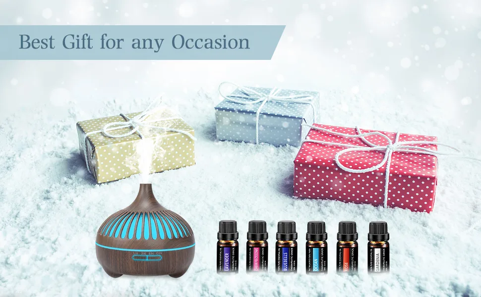 Essential Oil Diffuser Diffusers for Home Oil Diffuser Aroma Diffuser with 6 Essential Oil Sets 7 Color Mood Lights 4 Timer Settings for Home Bedroom Office Yoga (dark brown) - oil diffuser