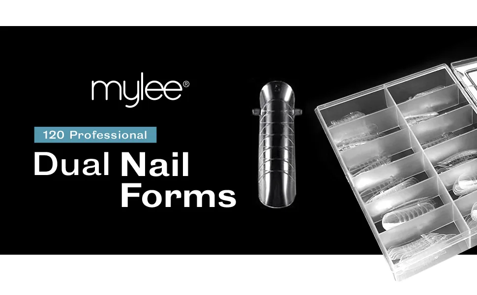 Mylee Dual Nail Forms - 12 Sizes to choose from - Reusable 120 nail forms for multiple applications - Acrylic Nail Molds For Polymer Gel Nail Extension - dual nail forms