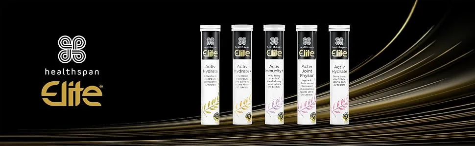 Healthspan Elite Activ Hydrate (40 Effervescent Tablets) | Berry Burst Flavour | All Blacks Official Partner | Calcium Magnesium Potassium & Sodium | Hydrate & Replenish Minerals | Vegan - Healthspan Elite Effervescent Tablets