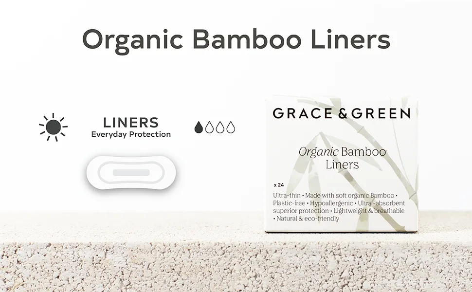 Grace & Green - Bamboo Panty Liners - Ultra Thin - 100% Organic Biodegradable Bamboo - Individually Wrapped - Free from Plastic - 24x Liners Bamboo Liners 24 Count (Pack of 1) - Organic Bamboo Liners