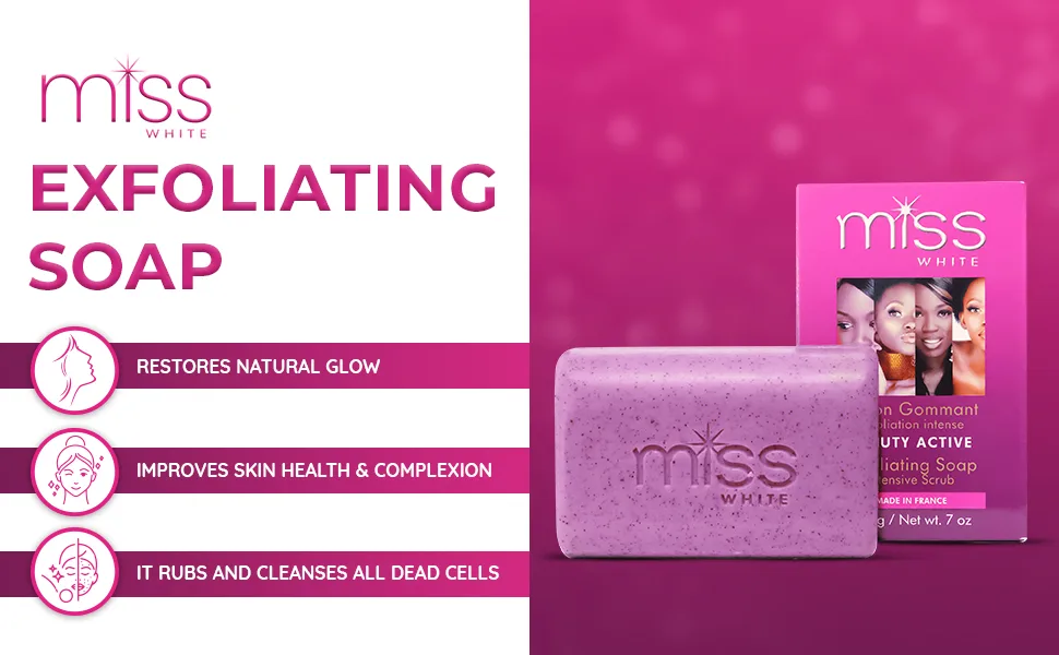 Fair & White Miss White Exfoliating Soap Beauty Active | 7.7 oz / 200 | Skin Brightening Soaps for Face Knees Body - soap