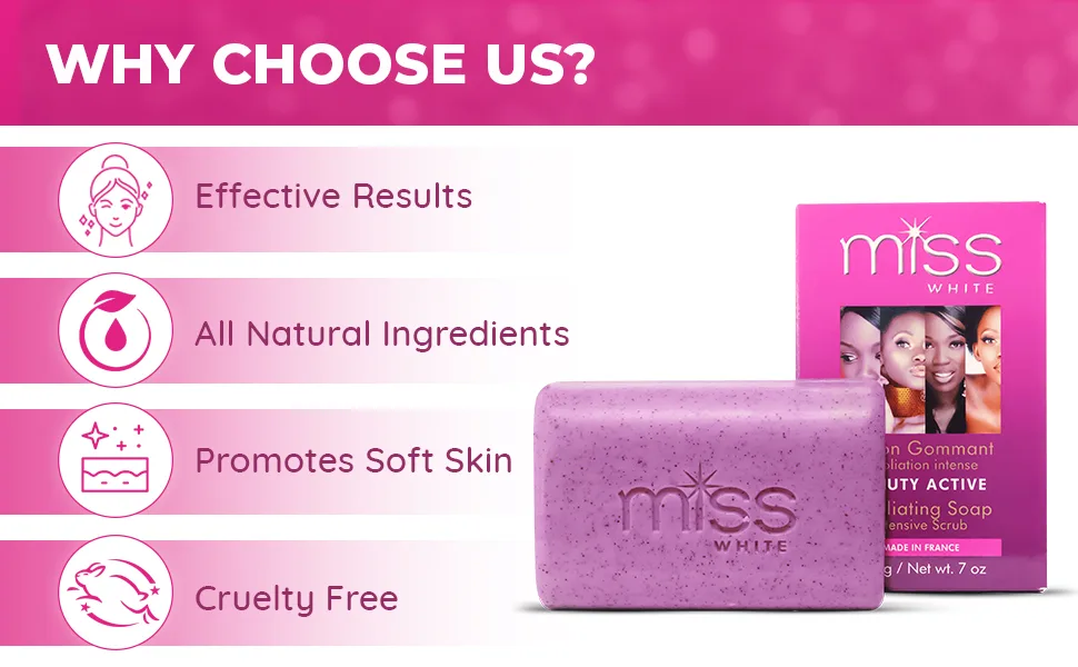 Fair & White Miss White Exfoliating Soap Beauty Active | 7.7 oz / 200 | Skin Brightening Soaps for Face Knees Body - Soap