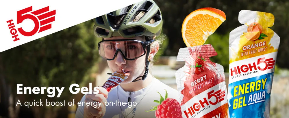 HIGH5 Energy Gel with Electrolytes | Quick Release Energy On The Go | 23 g Carbs | 57mg Magnesium | Great Taste | (Raspberry 5x60g) Raspberry 5 x 60 g - Gels Header Desktop