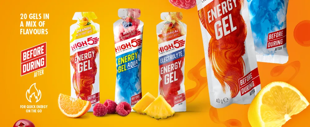 HIGH5 Energy Gel with Electrolytes | Quick Release Energy On The Go | 23 g Carbs | 57mg Magnesium | Great Taste | (Raspberry 5x60g) Raspberry 5 x 60 g - Gels Info Desktop