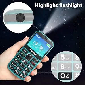 uleway Big Button Mobile Phone for Elderly Dual Sim Unlocked Mobile Phone with SOS Emergency Button Hearing Aid Compatible Easy to Use Basic Phone for Senior (Green no dock) Green (no dock) - basic mobile phone with torch