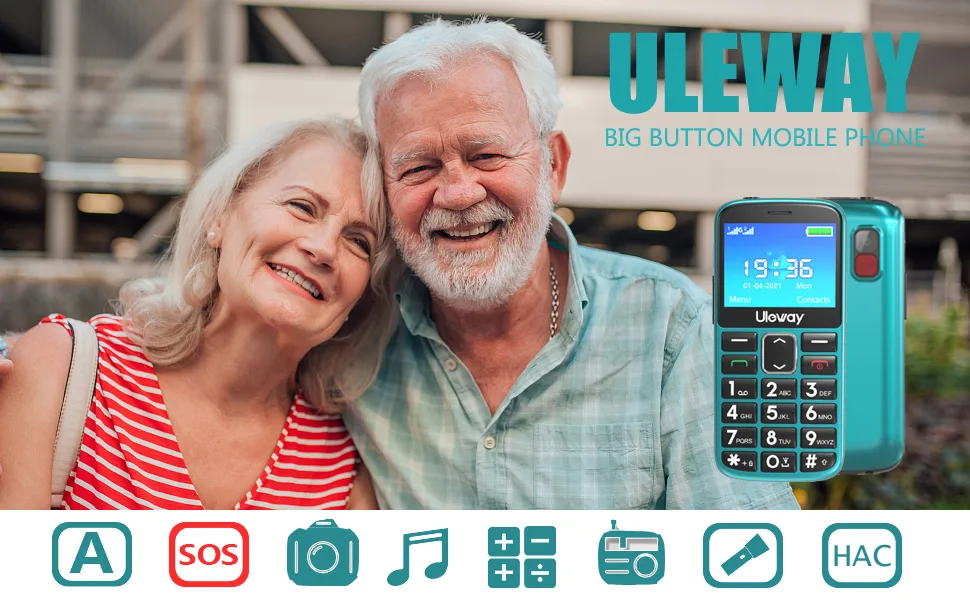 uleway Big Button Mobile Phone for Elderly Dual Sim Unlocked Mobile Phone with SOS Emergency Button Hearing Aid Compatible Easy to Use Basic Phone for Senior (Green no dock) Green (no dock) - Big Button Mobile Phone for Elderly