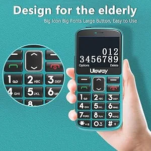 uleway Big Button Mobile Phone for Elderly Dual Sim Unlocked Mobile Phone with SOS Emergency Button Hearing Aid Compatible Easy to Use Basic Phone for Senior (Green no dock) Green (no dock) - big icon large button mobile phone