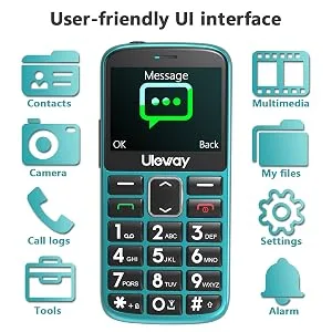 uleway Big Button Mobile Phone for Elderly Dual Sim Unlocked Mobile Phone with SOS Emergency Button Hearing Aid Compatible Easy to Use Basic Phone for Senior (Green no dock) Green (no dock) - dual sim basic mobile phone