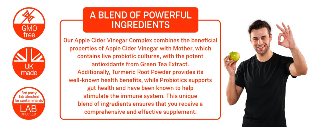 Apple Cider Vinegar Capsules - Apple Cider Vinegar Complex with Mother - High Strength Apple Cider Vinegar with Mother + Probiotics Tumeric & Ginger - Vegan ACV Capsules Tablets Alternative UK Made - acv complex