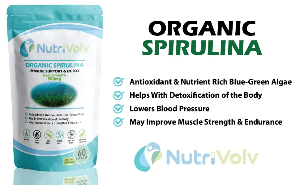 Organic Spirulina 500mg Natural Vegan Protein Source | Detox | Immune Support | Antioxidant | Weight Loss | 60 Capsules - Organic Spirulina Info