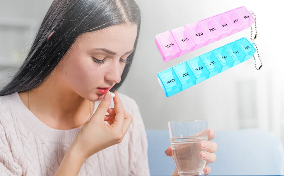 2Pcs Pill Box Portable Pill Organiser Travel Tablet Box 7 Days Tablet Organiser with Compartments for Medication Supplements Vitamins and Cod Liver Oil(Pink and Blue) - product information 17
