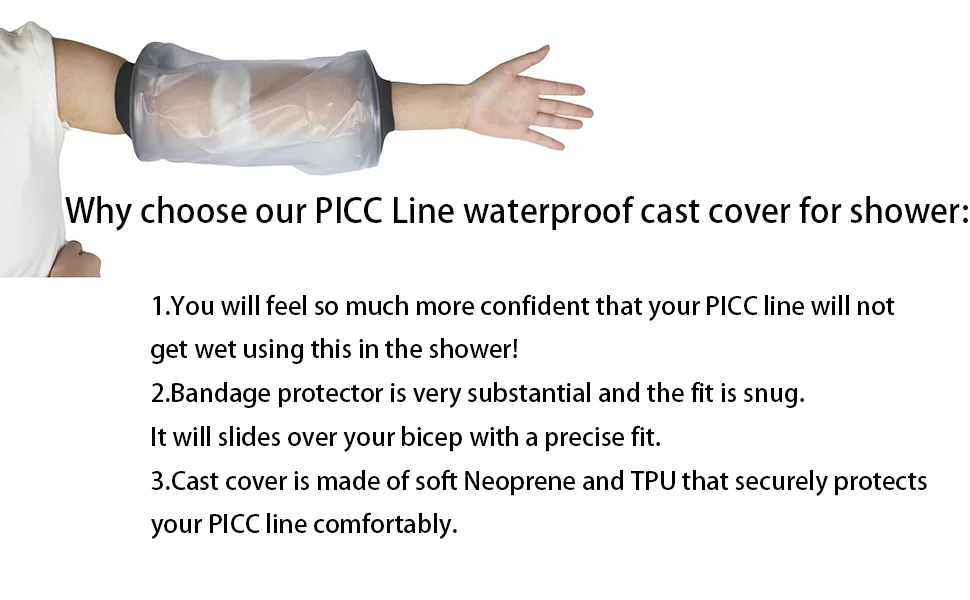 HKF HO KI HO Picc Line Waterproof Protector Cast and Dressing Cover Arm Sleeve Protector Bandages and Plasters Dry During Shower Reusable and Soft. - Picc Line Waterproof Protector Cast and Dressing Cover