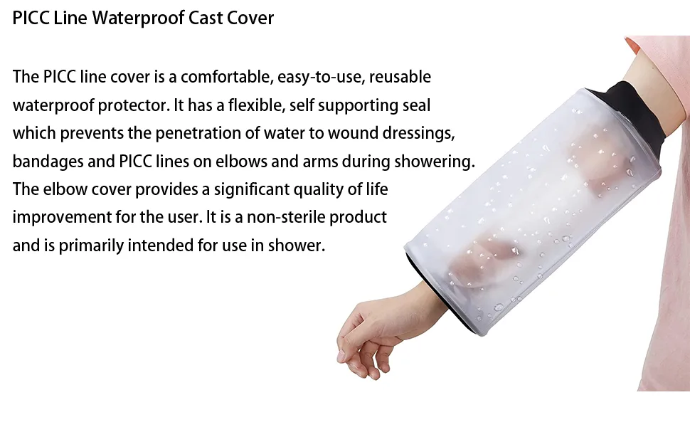HKF HO KI HO Picc Line Waterproof Protector Cast and Dressing Cover Arm Sleeve Protector Bandages and Plasters Dry During Shower Reusable and Soft. - Picc Line Waterproof Protector Cast and Dressing Cover