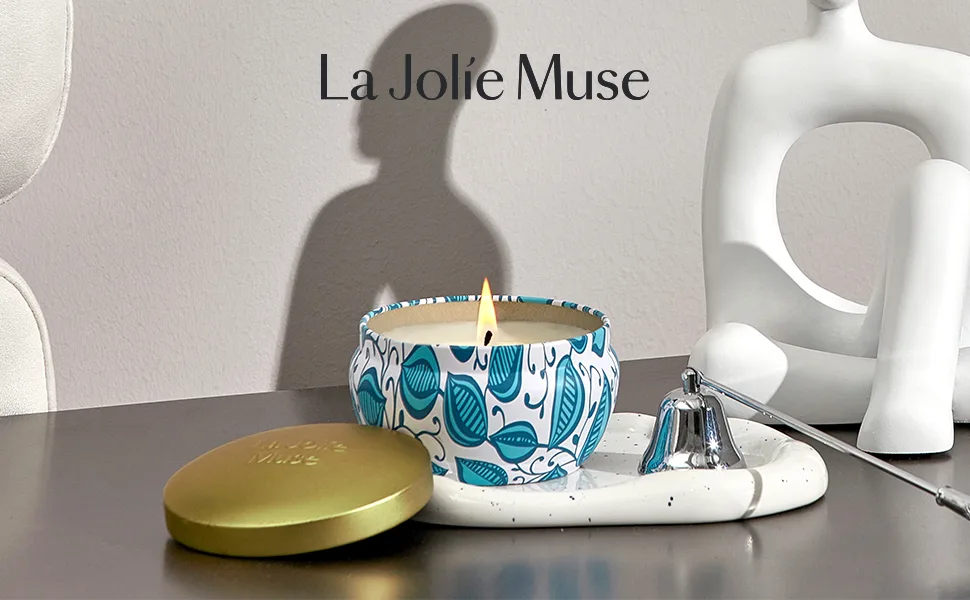 LA Jolie Muse Sage & Eucalyptus Scented Candle Natural Soy Wax Candle 45 Hours Long Burning Tin 185g Sage & Eucalyptus Set of 1 - product information 5