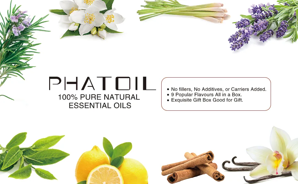 PHATOIL Top 9 Essential Oil Set for Diffuser Aromatherapy and Candle Making Pure Premium Grade Aromatherapy Oils Gift Set Essential Oils for Skin and Hair 10ml 9 Piece Set-1 - product information 12