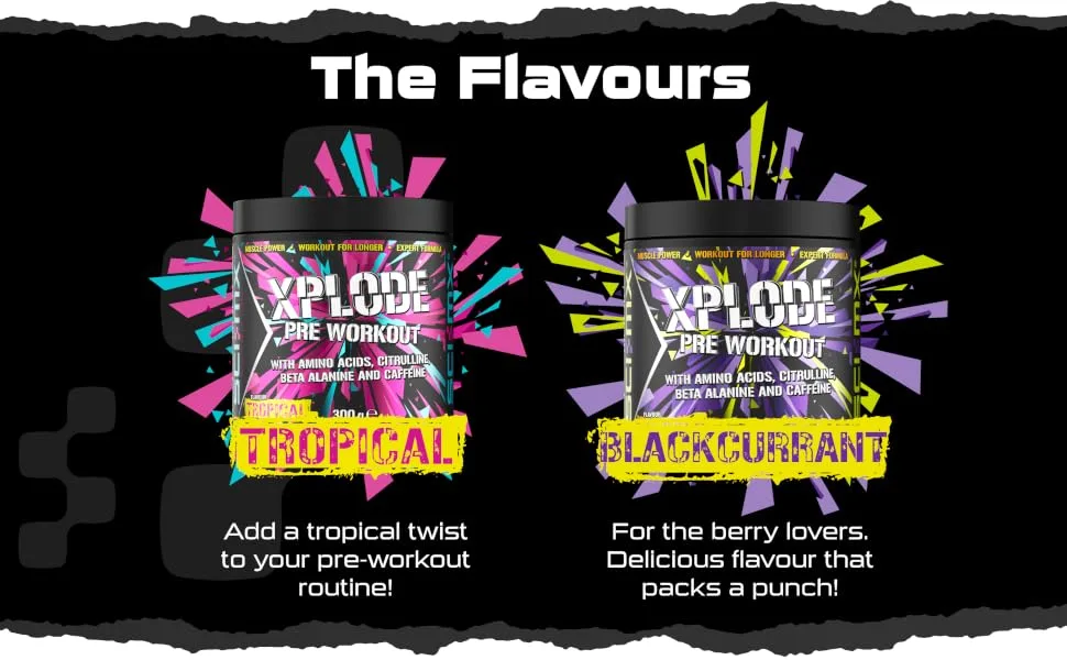SCI-MX - X-PLODE Pre-Workout - 300g - Tropical Flavour - 250mg Caffeine 6g Citrulline Malate 3.2g Beta Alanine / serving - Suitable for Vegetarians + Vegans - flavours