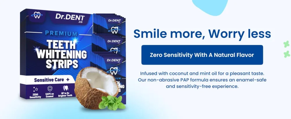 DrDent Premium Teeth Whitening Strips - 20 Sessions Non-Sensitive Formula 40 Peroxide Free Safe for Enamel + Mouth Opener Included - Smile more, worry less. Zero sensitivity with a natural flavor
