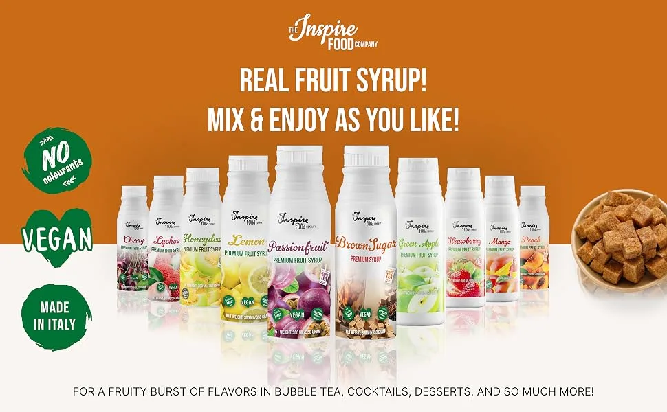 Fruit Syrup for Bubble Tea Mix - 300 ml - Brown Sugar - No Artificial Colors - 100% Vegan & Glutenfree Brown Sugar 300 ml - brownsugar