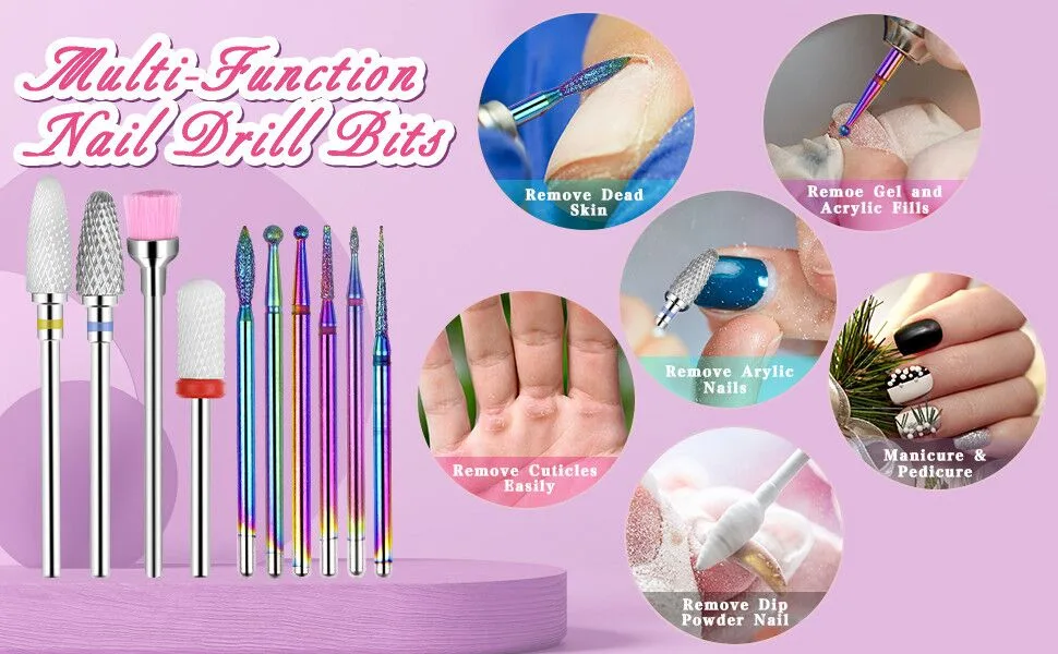 Cuticle Drill Bit MORGLES Ceramic Nail Drill Bits 10 Pcs E File Bits 3/32" for Electric Manicure Pedicure Nail Drill for Acrylic Gel Nails - BITS