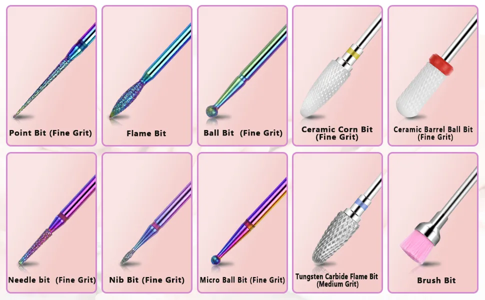 Cuticle Drill Bit MORGLES Ceramic Nail Drill Bits 10 Pcs E File Bits 3/32" for Electric Manicure Pedicure Nail Drill for Acrylic Gel Nails - E FILE BITS