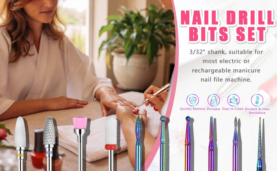 Cuticle Drill Bit MORGLES Ceramic Nail Drill Bits 10 Pcs E File Bits 3/32" for Electric Manicure Pedicure Nail Drill for Acrylic Gel Nails - NAIL BITS