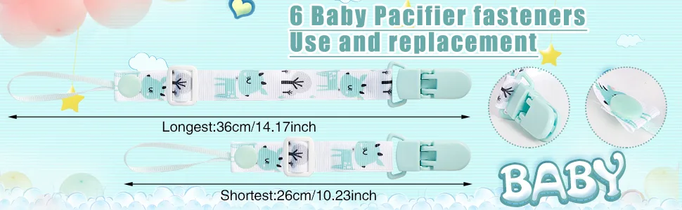 6 Pcs Adjustable Dummy Clips Girls Plastic Pacifier Clips with Plastic Clasp Soother Chains Holder for Newborn Boys Girls Essentials Baby Shower Clips - Adjustable dummy clips