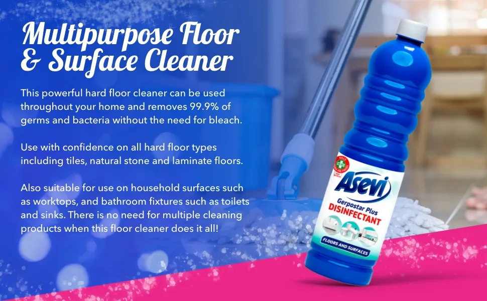 Asevi Disinfectant Floor and Surface Cleaner Floor Cleaner Liquid Hard Floor Cleaner 1L - Multipurpose
