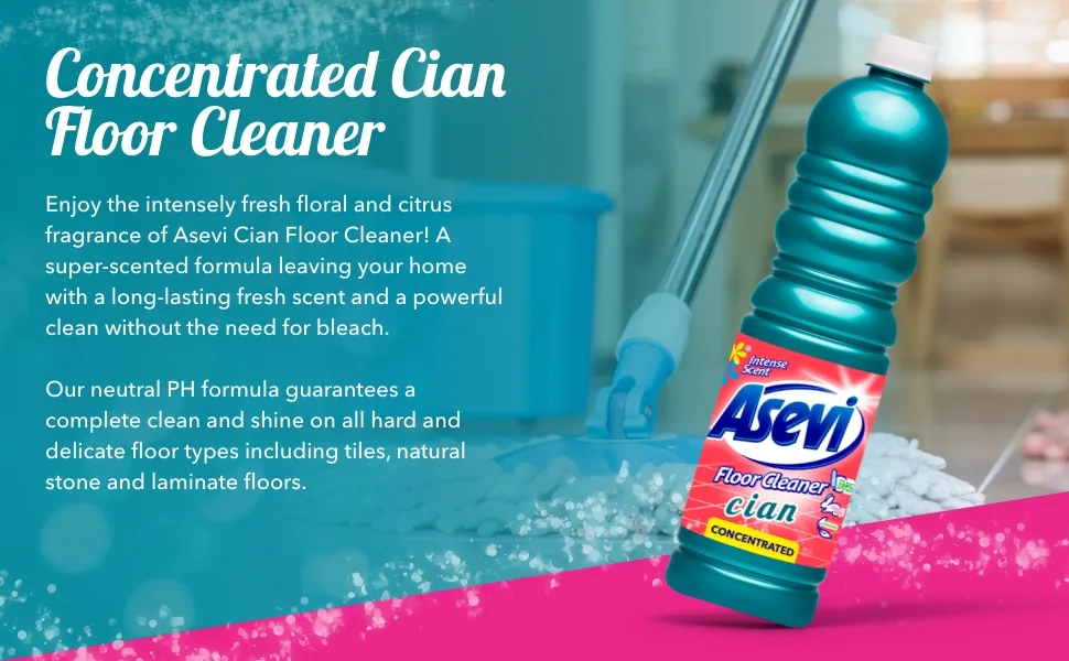 Asevi Concentrated Floor Cleaner Liquid Hard Floor Cleaner Laminate Floor Cleaner 1L Cian - Cian Floor Cleaner