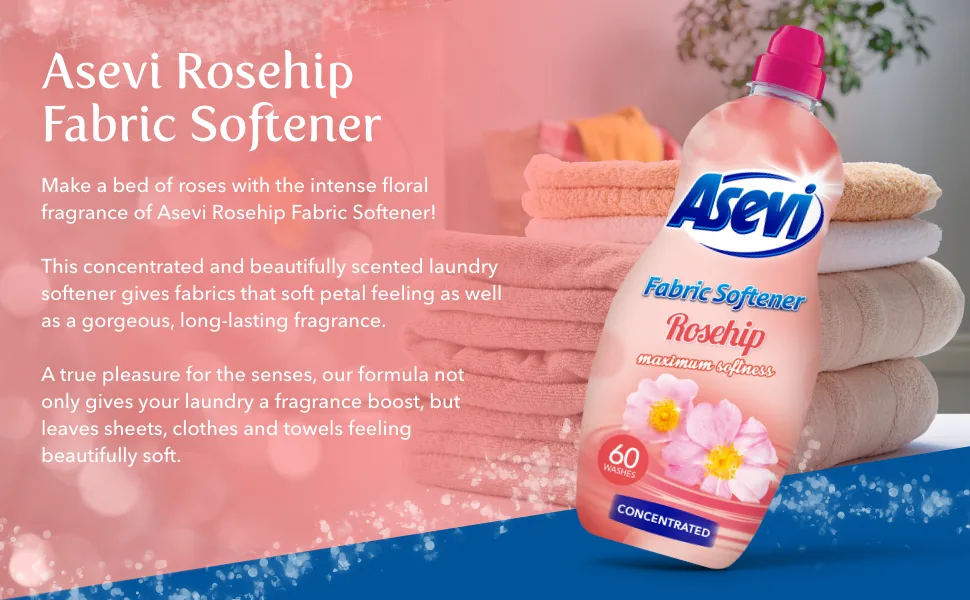 Asevi Fabric Softener Laundry Conditoner Liquid Fabric Softener 1.5L 60 Washes Rosehip Rosehip 1.5 l (Pack of 1) - Asevi Rosehip Fabric Softener