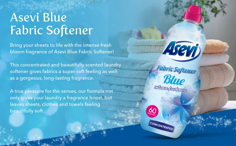 Asevi Fabric Softener Laundry Conditioner Liquid Fabric Softener 1.5L 60 Washes Blue Blue 1.5 l (Pack of 1) - Asevi Blue Fabric Softener