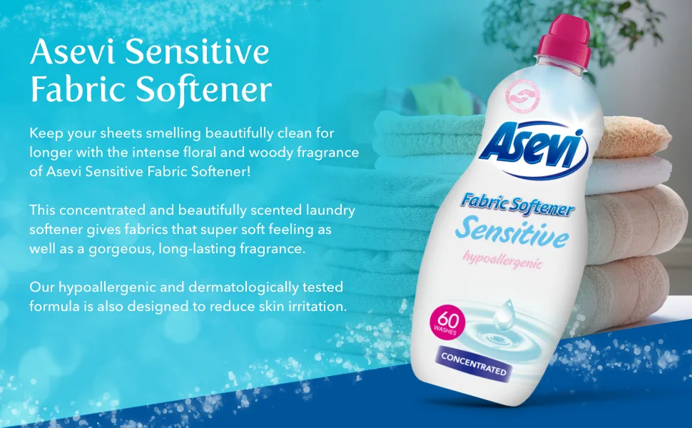 Asevi Fabric Softener Laundry Conditioner Liquid Fabric Softener 1.5L 60 Washes Sensitive Sensitive 1.5 l (Pack of 1) - Asevi Sensitive Fabric Softener