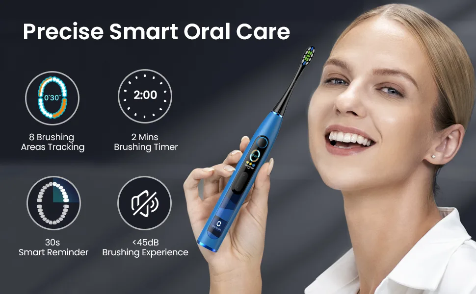 Oclean X10 Smart Sonic Electric Toothbrush 5 Brushing Modes 3h-Quick Charge for 60 Days 2 Min Timer & Pressure Sensor IPX7 Blue - electric toothbrushes adults