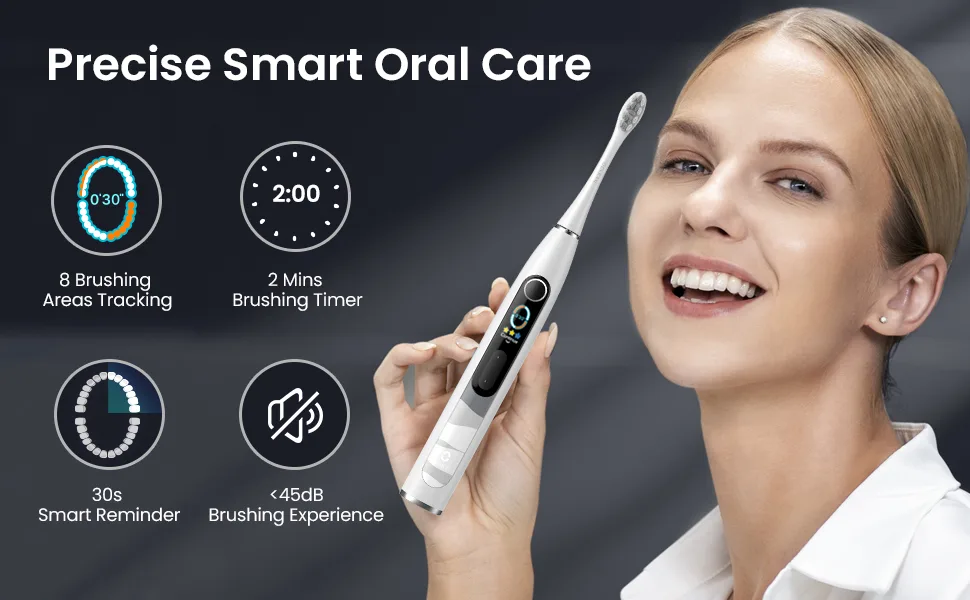 Oclean X10 Smart Sonic Electric Toothbrush 5 Brushing Modes 3h-Quick Charge for 60 Days 2 Min Timer & Pressure Sensor IPX7 Grey - electric toothbrushes adults