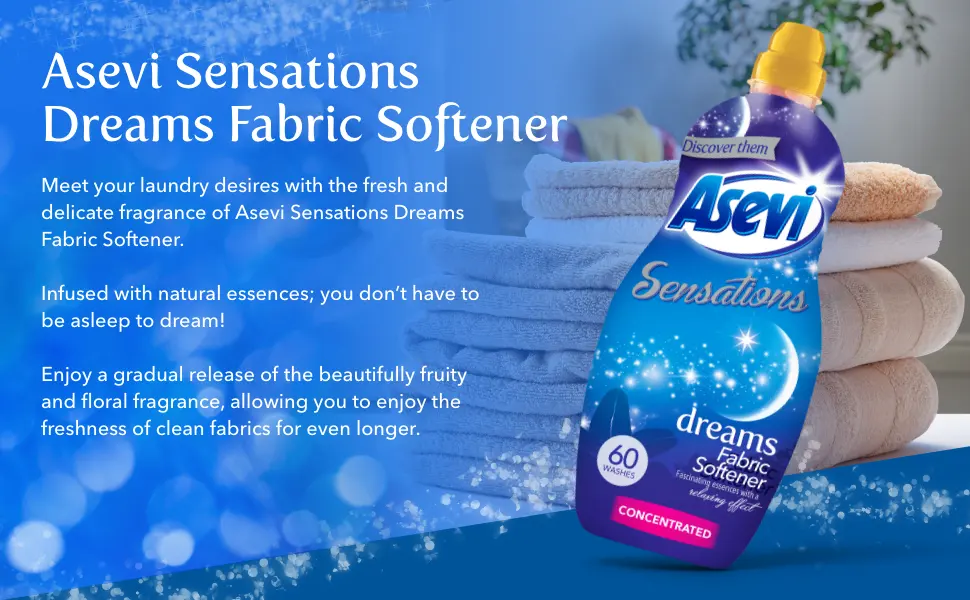Asevi Sensations Fabric Softener Laundry Conditioner Liquid Fabric Softener 1.44L 60 Washes Dreams Dreams 1.44 l (Pack of 1) - Asevi Dreams Fabric Softener