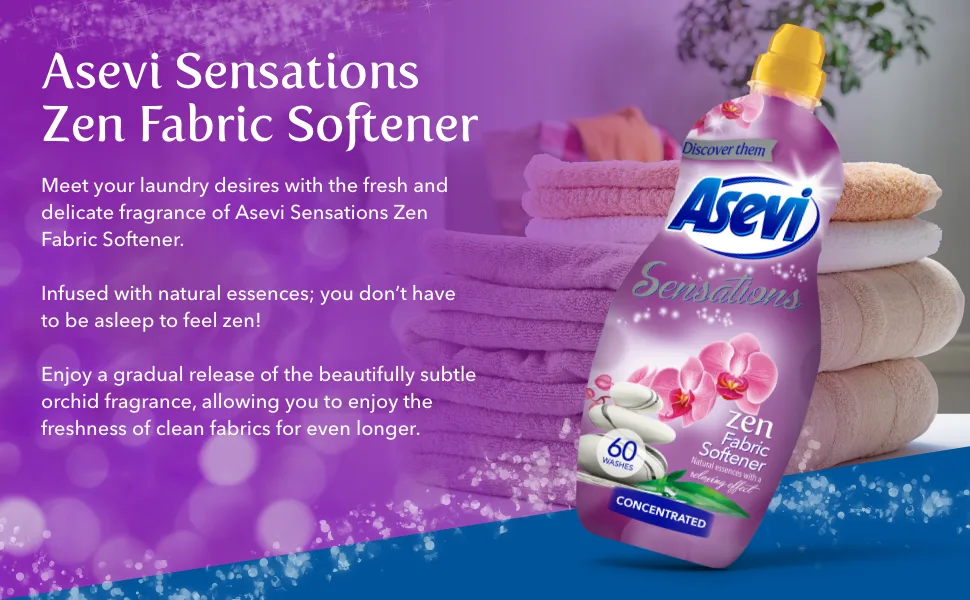 Asevi Sensations Fabric Softener Laundry Conditioner Liquid Fabric Softener 1.44L 60 Washes Zen Zen 1.44 l (Pack of 1) - Asevi Zen Fabric Softener